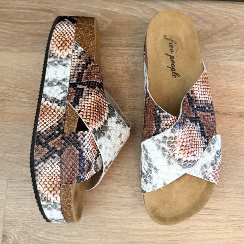 Free People Snake Print Wedge Slide Sandals EU 39 Made in Spain Boho Brown 8.5